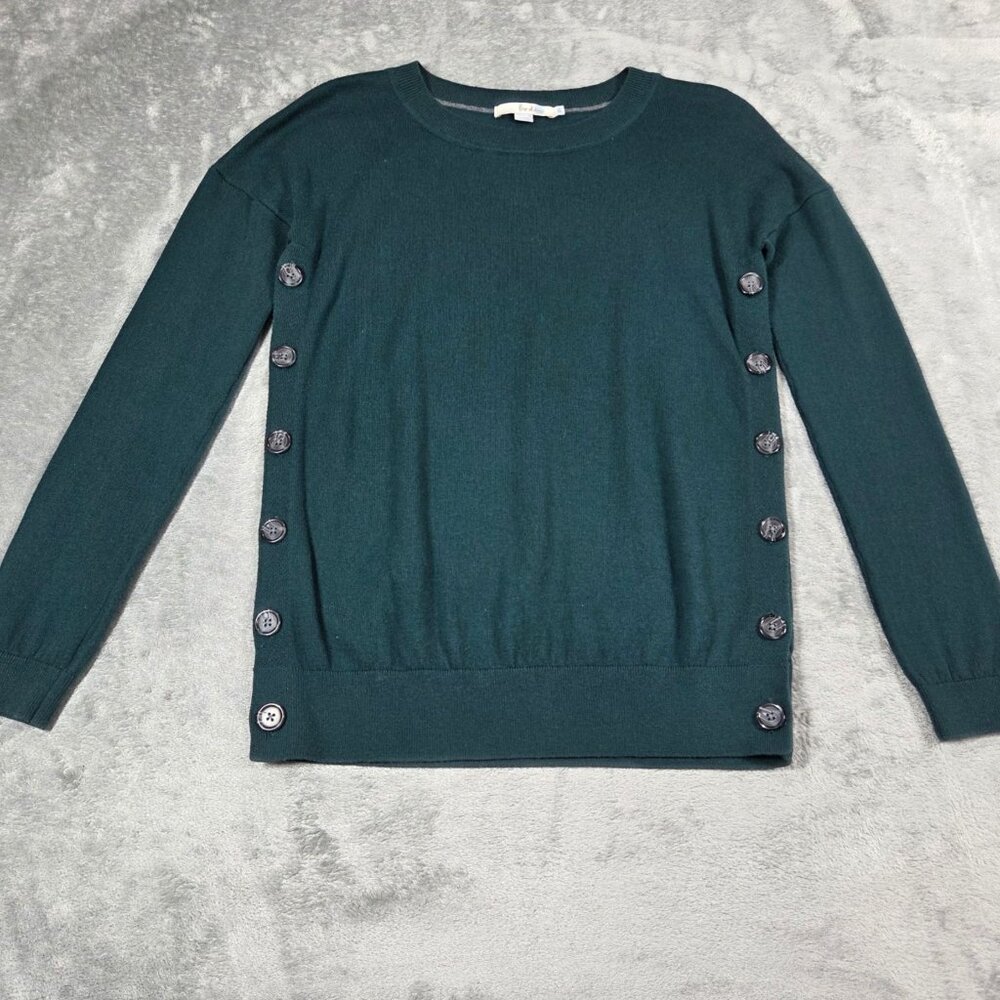 Boden Sweater Womens XS Green Side Button Wool Blend Preppy Casual Pullover
